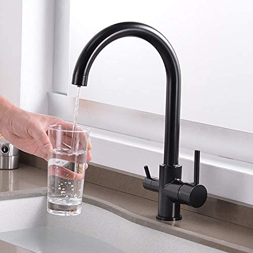 Robinet de cuisine filtre premium black mat double poignée aérateur rotatif 360