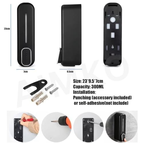 Image of Black ABS Wall Mounted Soap Dispenser: Leak-Free Hand Wash & Shampoo Bottle for Bathroom, Kitchen, Shower, Ideal Home Gadget & Organiser for Soap Dispenser in Wash Basin. (Black)
