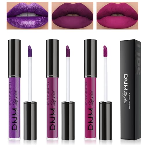 Desing Wish 3 Stück Matte Lippenstift Glitzer Lip Gloss Set Lipgloss 24 Stunden Halt Lipstick Long Lasting Lippenstift Pink Roter Lip Balm Permanent Make up Damen Frauen Lipgloss Geschenk Geburtstage