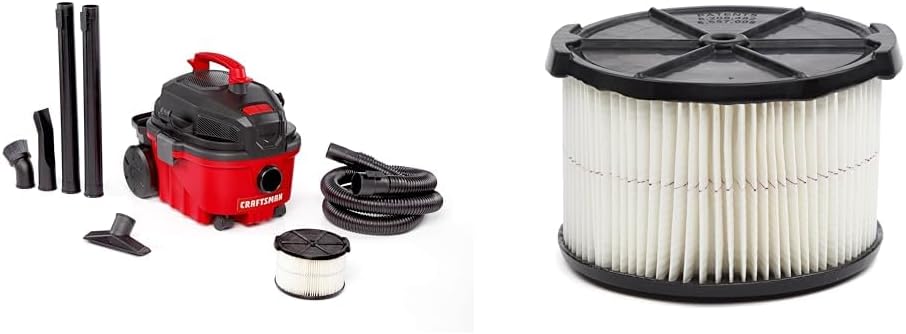 CRAFTSMAN CMXEVBE17040 4 Gallon 5.0 Peak HP Wet Dry Vac, Portable Shop Vacuum Wet and Dry with 2 General Dirt Filters, Hose and Attachments for Home and Automotive Cleaning