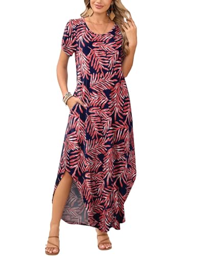 Image of JollieLovin Womens Plus Size Casual Summer Maxi Long Dress Short Sleeve T-Shirt Loose Sun Dress(L-5X)