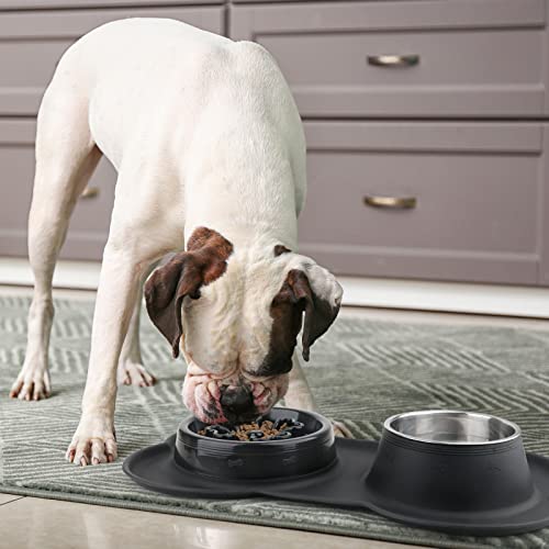 Petizer Dog Bowls Medium Sized Dog, Slow Feeder Dog Bowls With No Skid Silicone Mat, Dog Food And Water Bowl, Stainless Steel Pet Bowls, 72Oz In Total #TOP5