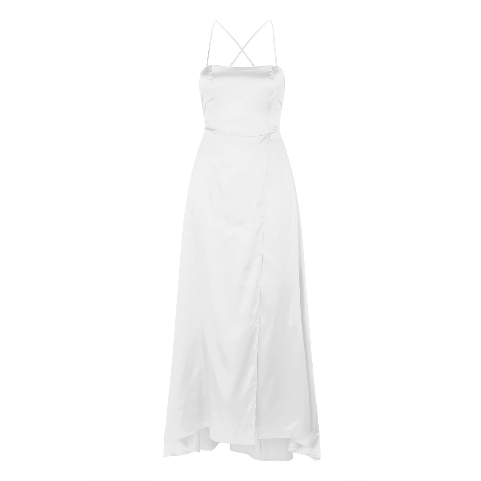 Generisch Vestidos largos para mujer, vestidos largos y elegantes sin espalda cruzada de satén para fiesta de graduación, con abertura lateral, vestido de fiesta de boda con bolsillos