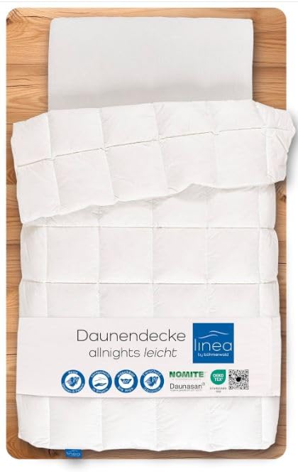 LINEA by böhmerwald - allnights - kuschelige Bettdecke leicht, 135x200, 100% Neue Federn & Daunen, Allergiker geeignet, waschbar bis 60°C, in...