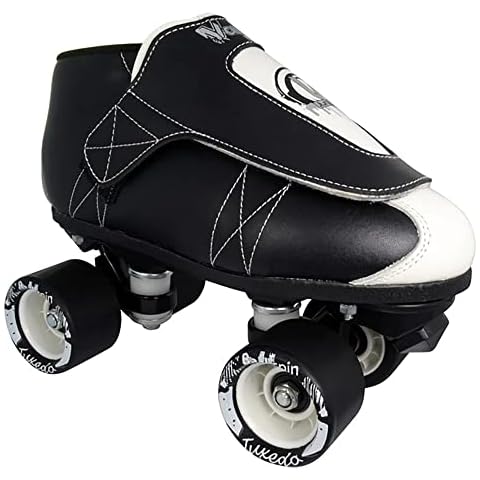 VNLA Junior Tuxedo Jam Skates - Outdoor and Indoor Unisex Roller Skates for Tricks and Rhythm Skating - Black/White (Men 12 / Women 13) Cover