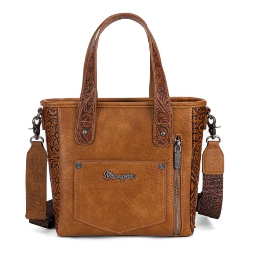 Image of Montana West Wrangler Cowhide Tote Bag for Women Western Tooling Handbag Leather Fringing with Turquoise Stone Concho
