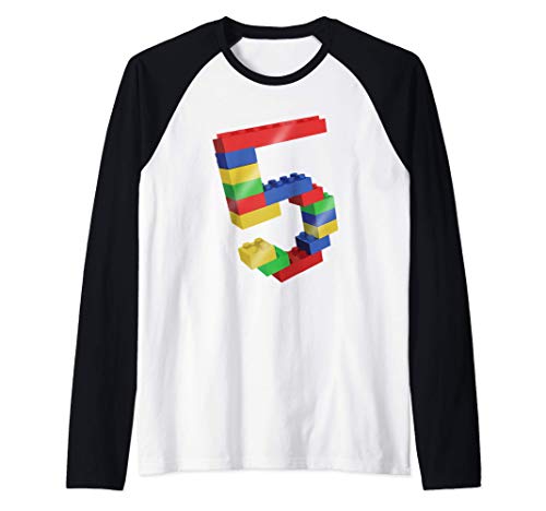 5 Year Old Building Blocks School Bricks - 5th Birthday Gift Maglia con Maniche Raglan