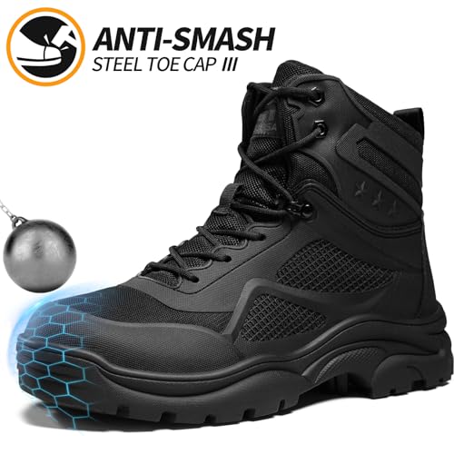 Steel Toe Boots for Men Work Boots for Men Breathable High Top Work Shoes Lightweight Indestructible Safety Shoes Industry Construction Safety Footwear2