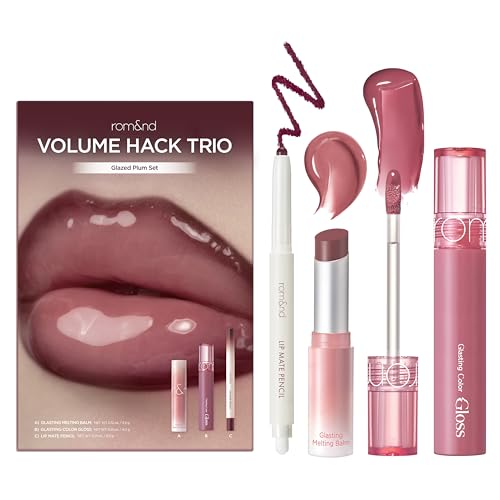 rom&nd Volume Hack Trio | 3-Step Plumping Lip Combo Set | Korean Lip Kit | Hydrated & Glossy Look | Trending on TikTok | Fuller Looking Finish | Glazed Plum Set