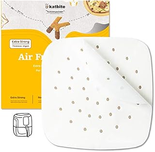 katbite Heavy Duty Air Fryer Liners 200 Pcs, 8.5 Inch (21.5cm) Perforated Parchment Paper for Air Fryer, Extra Strong, Non-Stick
