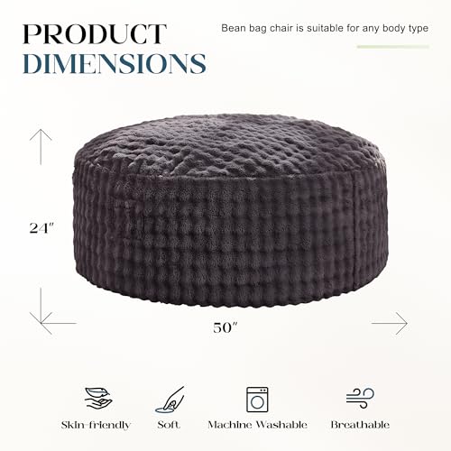 Hobestluk Bean Bag Chairs Beanbag Chair with Filler Adult Bean Bags with Fluffy & Machine Washable Cover, Giant Bean Bag Chairs for Aduts (Dark Grey, 5FT-50