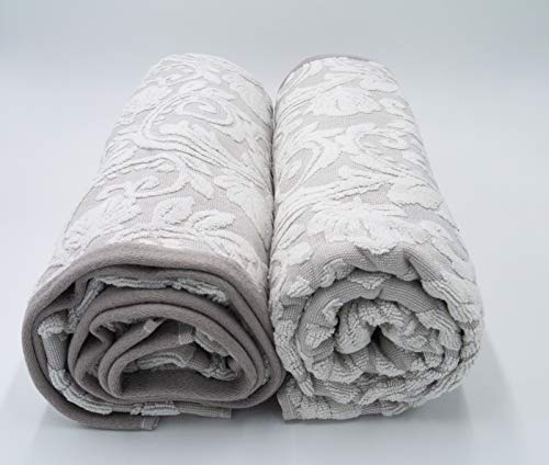 Lex's Linens Confezione da 2 lenzuola da bagno in jacquard con motivo floreale, colore: beige fumé - Image 4