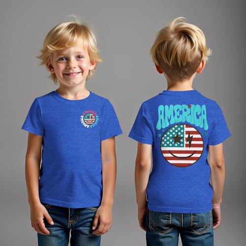 Image of MODNTOGA Boys Girls 4th of July Shirt USA Flag Graphic T-Shirt Big Kids America Print Short Sleeve Patriotic Holiday Tee Tops (Blue, 6-7 Years)