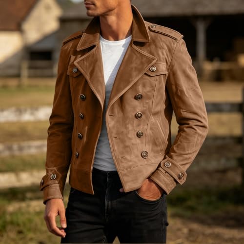 fartey Suede Jacket Men Double Breasted Collared Button Up Vintage Cardigan - image 5