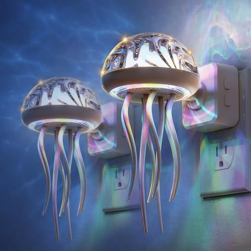 Image of L LOHAS LED Night Lights Plug Into Wall, 2 Pack Night Lights Jellyfish Projector with Dusk to Dawn Sensor, 180Dynamic Rotating Night Light for Kids Adults Teen Girl Gifts Room Decor