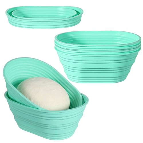 4 cestas de silicona Banneton para hacer pan, recipientes redondos plegables antiadherentes de 9.6 pulgadas, sin BPA, suministros óptimos para hornear pan de masa madre (verde)
