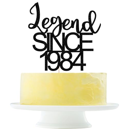 Legend Since 1984 - Decoración para tartas de 40 cumpleaños, decoración para tartas de cumpleaños para hombres y mujeres, animar 40 años de edad, hecha a mano, decoración de pastel con purpurina negra