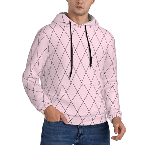 Hoodies For Men - Checkered Pink Pattern Print Long Sleeve Casual Men'S Hoodies & Sweatshirts Pullover With Pocket