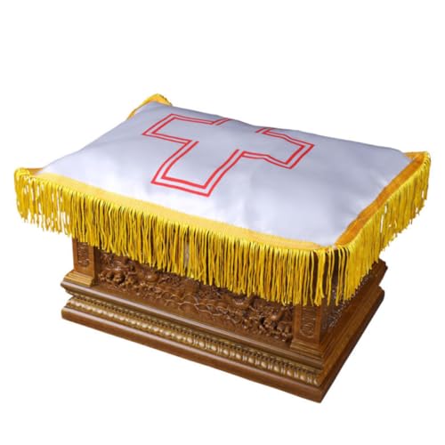 WEKAMOS Tissu de Recouvrement pour Urne Funéraire en Soie Imprimée Croix Couvre-Cendres Blanc Fournitures Funéraires pour Crémation Décoration Solennelle pour Cercueil Protection