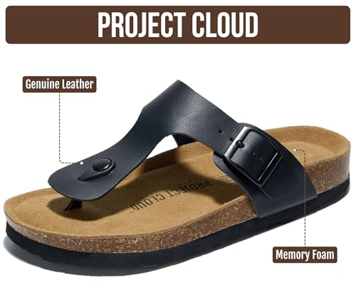 Image of Project Cloud Womens Sandals 100% Genuine Leather Thong Sandals for Women - Memory Foam Insole Women Sandals - Non-Slip Flip Flops for Women - Lightweight Sandals Women Footwear 2026