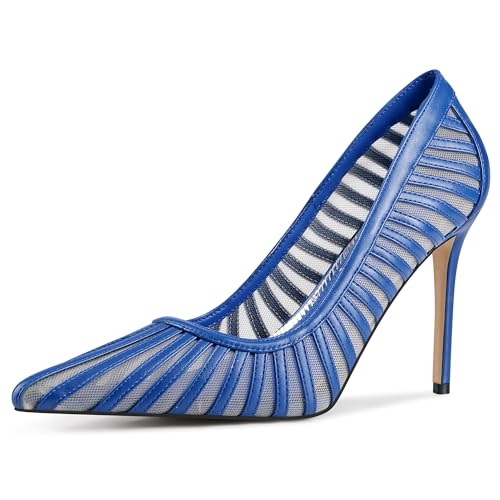 GPXGPX Women Blue Pumps Pointed Toe Heels Closed Toe Mesh Pumps High Stiletto Heels Dress Office Work Prom Shoes for Women Size 8