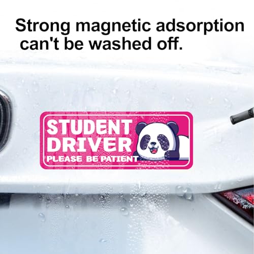 Image of Student Driver Please Be Patient Car Magnet, Rose Red Panda Series Cute Picture, Patient With Reflective Magnetic Bumper Sticker Set Detachable, Novice Safety Signs.Set of 3
