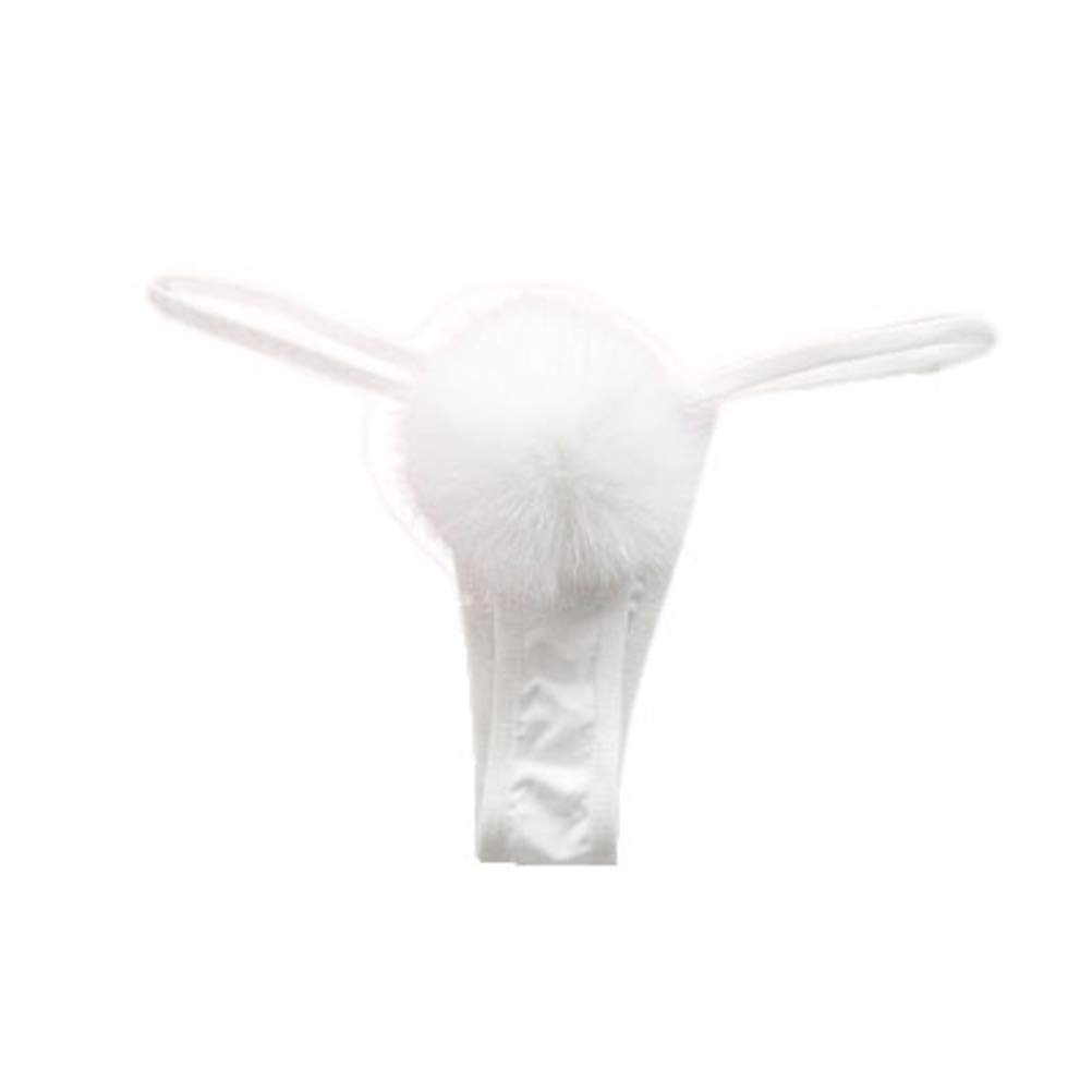 ADESUGATA Womens Thong Pantie Cute Rabbit Tail Low Waist G-String Fur Ball Solid Bikini T-Back Cosplay Bunny Girl Underwear: One Size White,pink