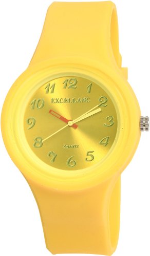 Montre-bracelet pour femmes Excellanc en silicone rond jaune tangerine moderne
