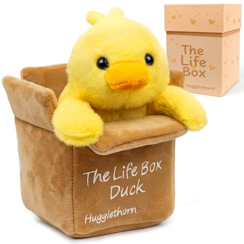 Hugglethorn Life Box Stuffed Duck Duck Plush Duck Stuffed Animal with Story Card & Gift Box Emotional Support Duck Meaningful Duck Gift New Job Moving & New Beginnings