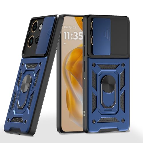 Image of Pikkme D10 Tough Armor Bumper Case | 360 Protection Case | Sliding Camera Shield Cover & Ring Holder Stand Back Cover for Motorola Moto Edge 60 Neo 5G / Edge 50 Neo 5G (Blue)