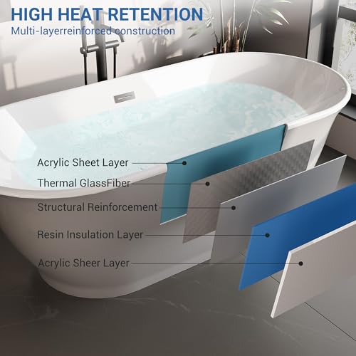 Image of Freestanding Bath Tub 67 Inch Acrylic Oval Soaking Tub - Extra Large Freestanding Bathtub with Chrome Drain & Overflow, Stand Alone Tub for Home Spa, Deep Free Standing Soaking Tub for Relaxation