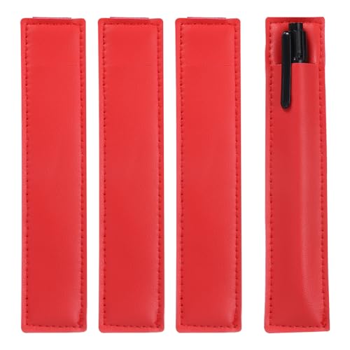 uxcell 4 Pcs Adjustable Pen Loop Holder for Notebook, PU Leather Pen Holder Pencil Sleeve Elastic Strap Band Designed for Journals Clipboards, Notebooks, Journals (Red)