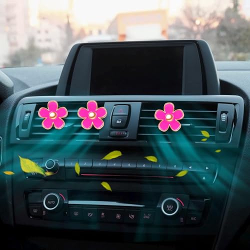 Image of Cute Pink Air Fresheners Car Accessories for Women Teens Girls Mom Gifts | 6pcs Boho Flowers Cars Air Fresheners Vent Clips Girly Automotive Truck Smell Freshener Gadgets Diffuser Aesthetic Decor