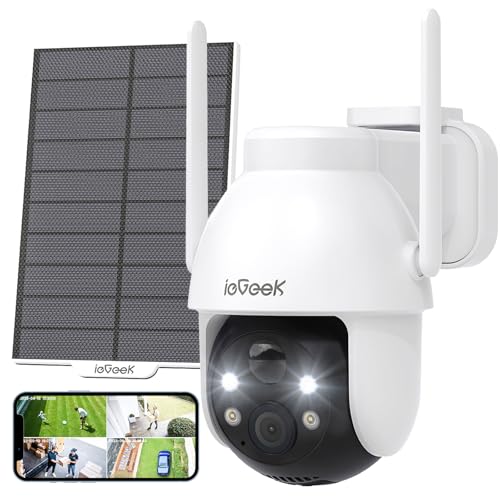 ieGeek 2K Camera Surveillance WiFi Exterieure sans Fil Solaire - 360° PTZ Camera Exterieur sans Fil Batterie Vision Nocturne Couleur, Détection Humaine PIR