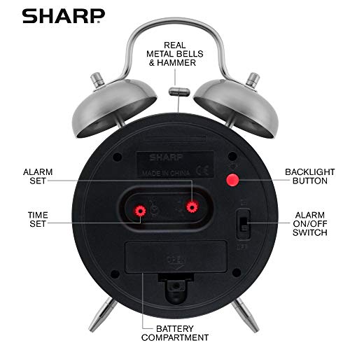 Sharp Twin Bell Alarm Clock - Loud Alarm - Great For Heavy Sleepers - Battery Operated Quartz Analog Clock (Brushed Silver) #TOP4