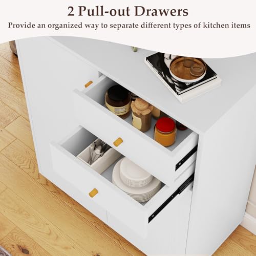COSTWAY Storage Cabinet - 2 Door Buffet Sideboard with 2 Drawers, 3 Adjustable Shelves & Anti-Tipping Device, Freestanding Kitchen Organiser for Dining and Living Areas (White) - Image 5