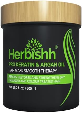 Herbishh Argan Hair Mask-Deep Conditioning & Hydration For Healthier Looking Hair- for very Dry, Weak, Stressed Out Hair, No Sulphates, No Parabens (800ML)