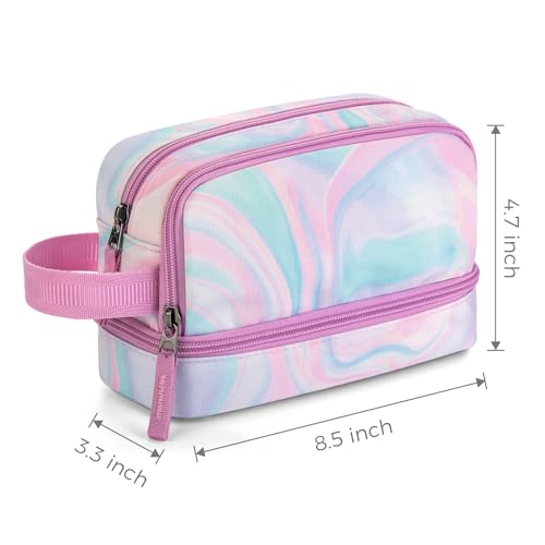 Image of Choco Mocha Pink Pencil Case for Girls, Large Soft Zipper Pencil Pouch for Teen Girls, Pencil Bag for Kids Girl with 3 Compartments, Liquid Pink