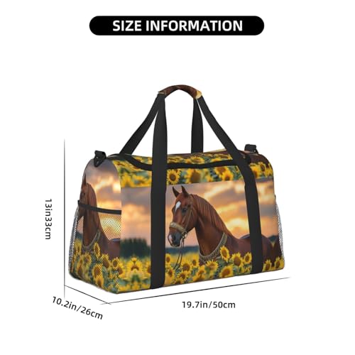 Beautiful Horse Sunflowers Duffle Bag Foldable Travel Tote Bag Carry On Large Weekender Overnight Bags Waterproof Gym Bag For Women Men4