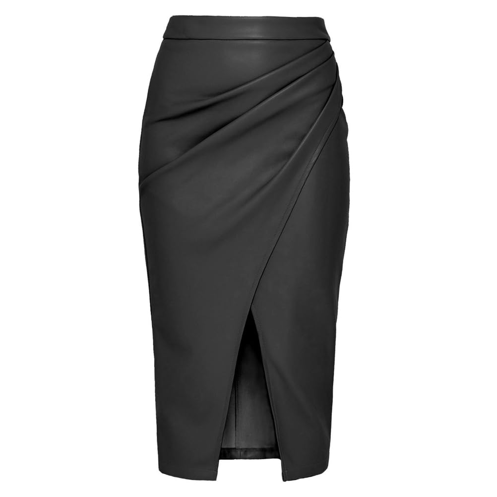 Gonna in Similpelle Per Donna Vita Alta Plissettata Spacchi Anteriori Sexy Aderente Casual Da Lavoro Midi A Tubino