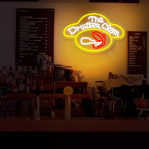 Image of The Drunken Clam Neon Sign for Wall Decor ,Dimmable Bar Pub Beer Neon Light Sign,Family Guy The Drunken Clam Retro Bar Sign Cartoon Decor 10.1 * 15.7inch