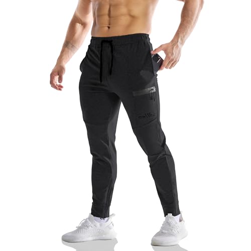 ZENWILL Mens Zip Gym Joggers Track Pants,Men's Casual Workout Sweatpants with Pockets(Black,Small)