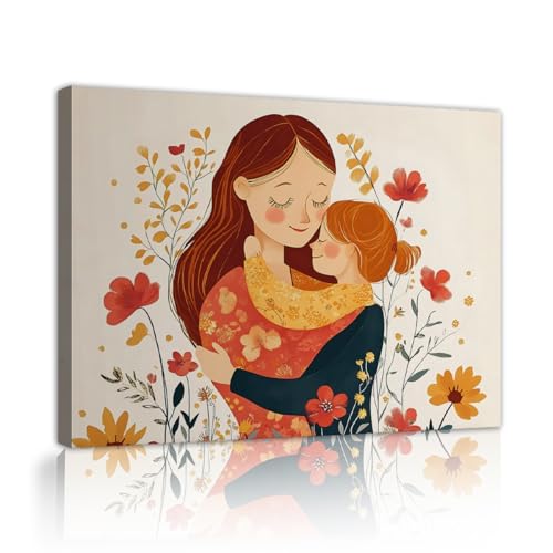 Tableau toile mère et fille CHERHERART haut de gamme décoration cottage moderne avec cadre 45x60cm