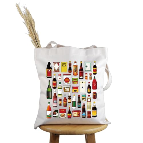 PWHAOO Presente de inspiração asiática, sacola de cozinha asiática, bolsa de mão de despensa asiática, molhos asiáticos, design de presente, Cozinha asiática T
