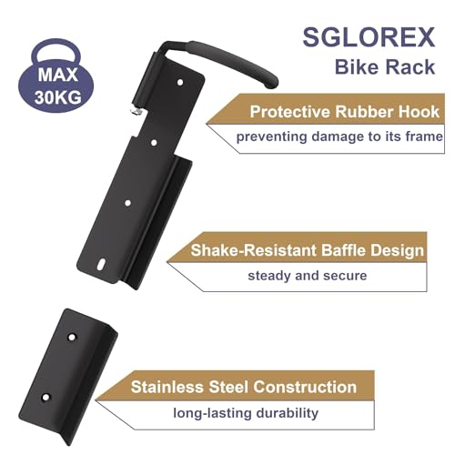 SGLOREX Bike Racks, 90° Swivel Bike Rack, Garage Bike Rack Wall Mount, Wall Mount Bike Rack for Various Styles of Bicycles, Bike Rack for Wall Space Saving for Home and Garage, 2 Pack