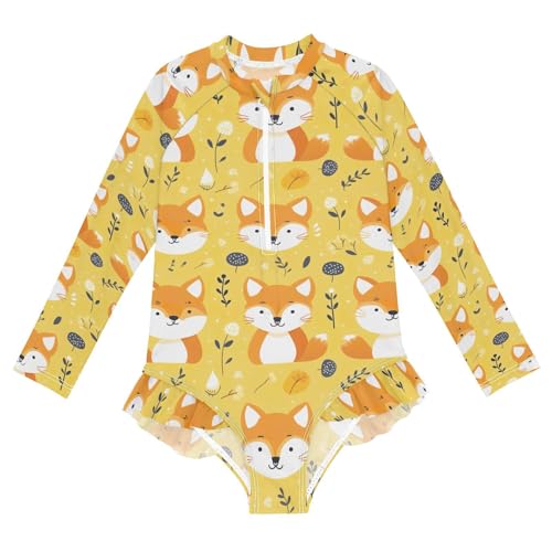 Cute Fox Autumn Fall Girls Long Sleeve Swimsuit UPF 50+ Rashguard Swimwear One Piece Bathing Suit for 3-12 21216811