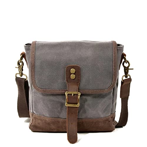 Men's Crossbody Bag Retro Men's Shoulder Bag Leather Messenger Bag for Hiking Cycling Traveling(Gray)