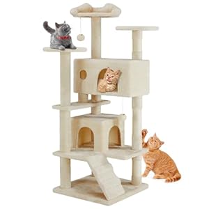 Sweetcrispy 54-Inch Cat Tree Tower – Multi-Level Cat Tower with Sisal Scratching Post, Perfect Cat Gift, Indoor Cat Tree with Condo, Climbing Ladder, Plush Toy, and More Cat Stuff，Beige