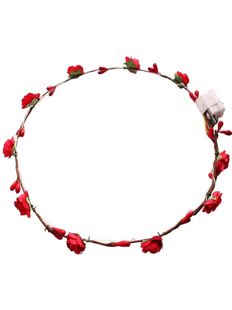 Led Light Women Flower Girl Headband Glow Blinking Crown Hair Wreath For Girls Women Wedding Festival Christmas New Year Party (Red) - Image 2