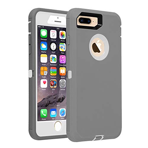 Co-Goldguard iPhone 7 Plus/8 Plus Case Heavy Duty Armor 3 in 1 Built-in Screen Protector Rugged Cover Dust-Proof Shockproof Drop-Proof Scratch-Resistant Shell for Apple iPhone 7+/8+ 5.5”,Gray/white